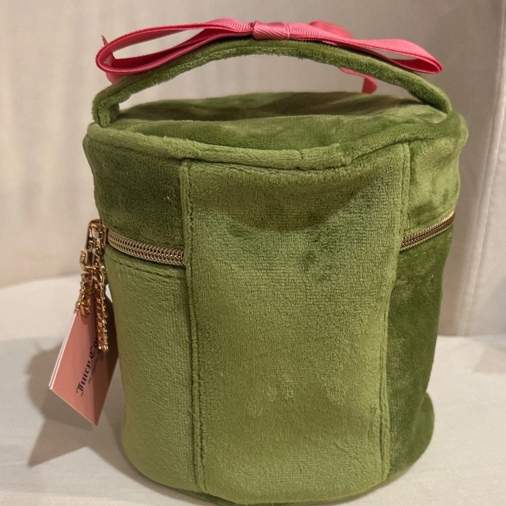 Juicy Couture Terry Train Green Velvet Cosmetic Bag with Pink Accents NWT - Picture 4 of 7